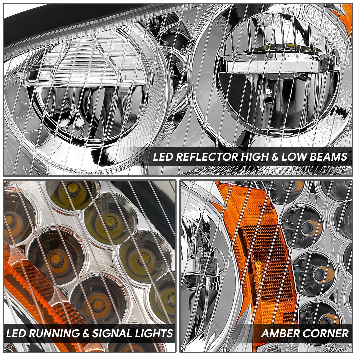 Full LED Chrome Housing Amber Corner Headlight for Freightliner M2 106 112 (2003–2018)