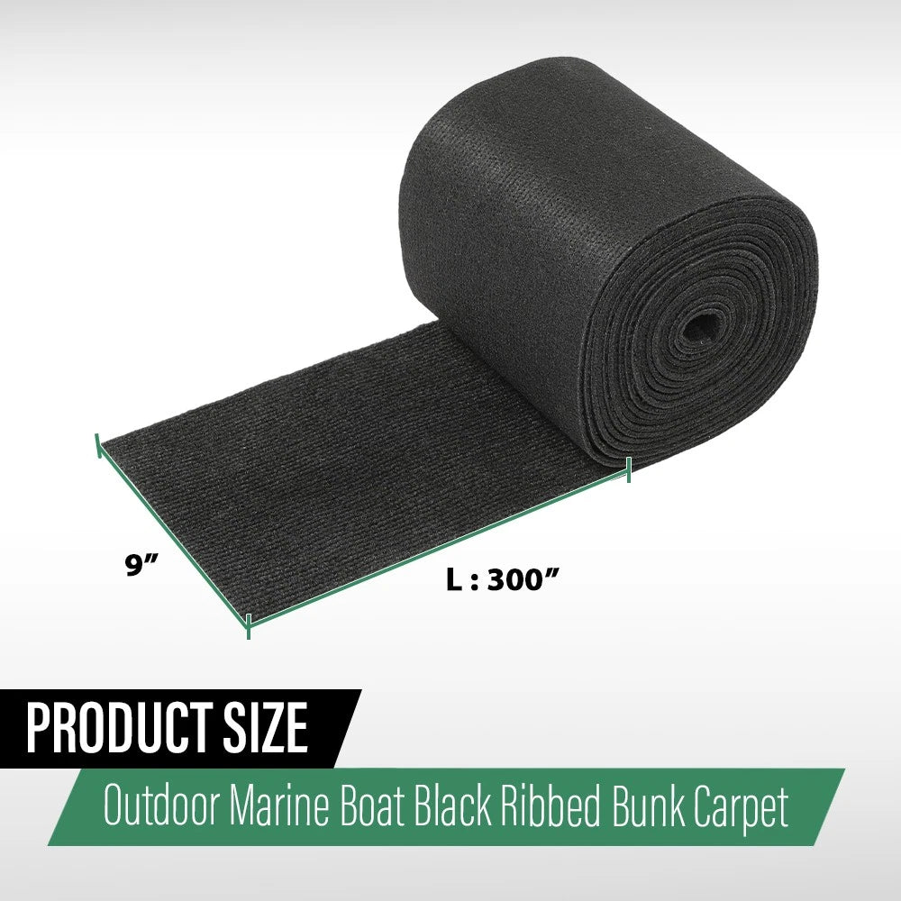 Ribbed Bunk Carpet for Marine Boat Trailer (9" x 25') - Black