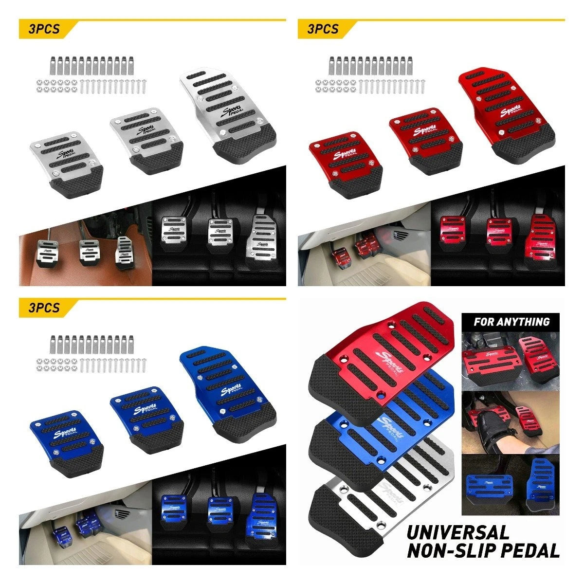 Non-Slip Gas Pedal Pad Cover for Universal Fit (Blue/Red/Silver)
