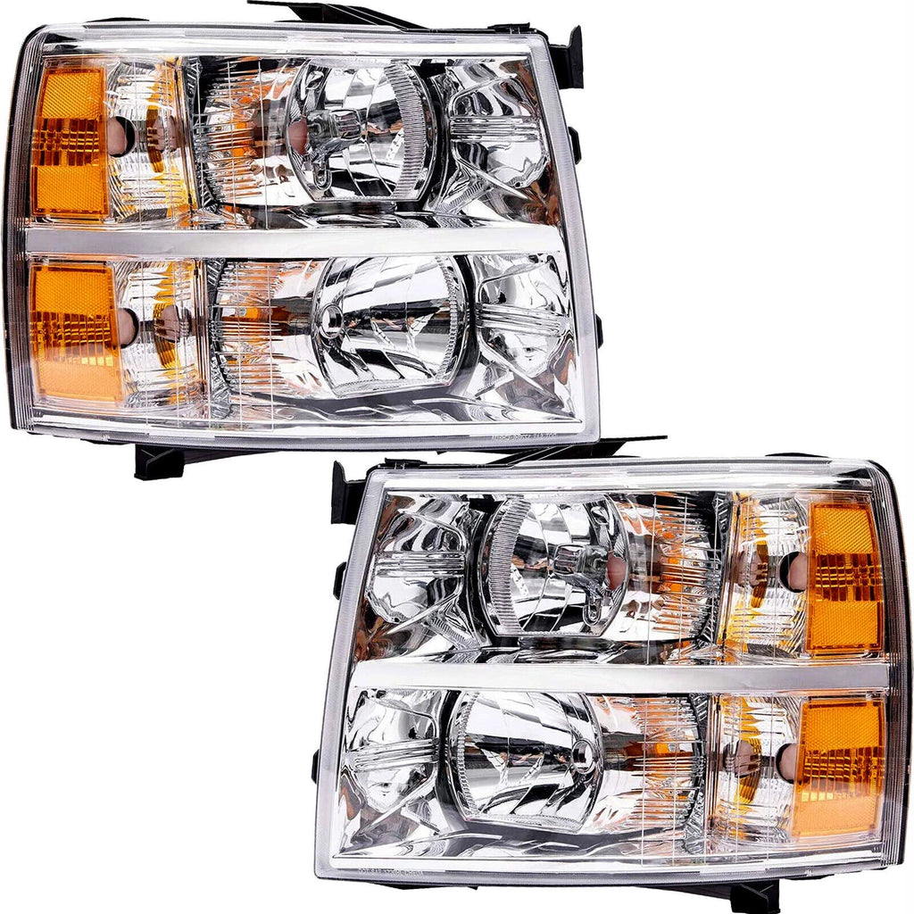 Set of 2 Chrome Housing Headlights for Chevy Silverado 1500 2500HD (2007–2013)