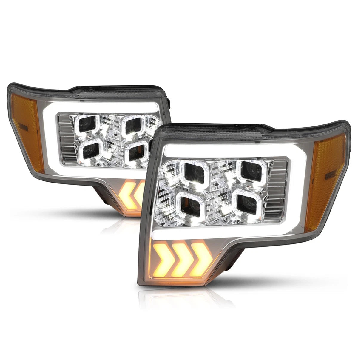 Quad LED DRL + Arrow Signal Projector Headlights for Ford F150 (2009–2014)