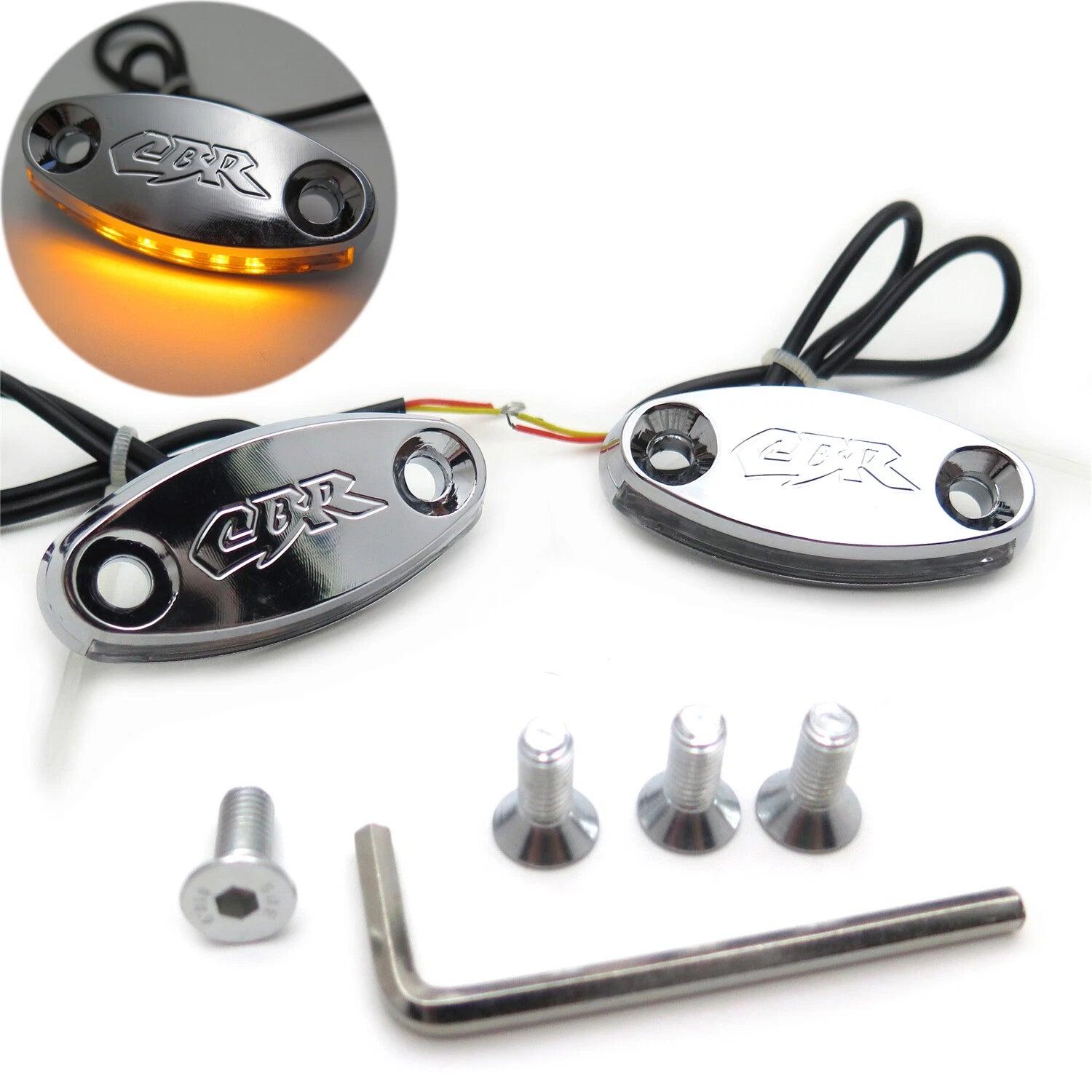 Mirror Block Off Base Plate LED Chrome for Honda CBR 1000RR (2004–2007)