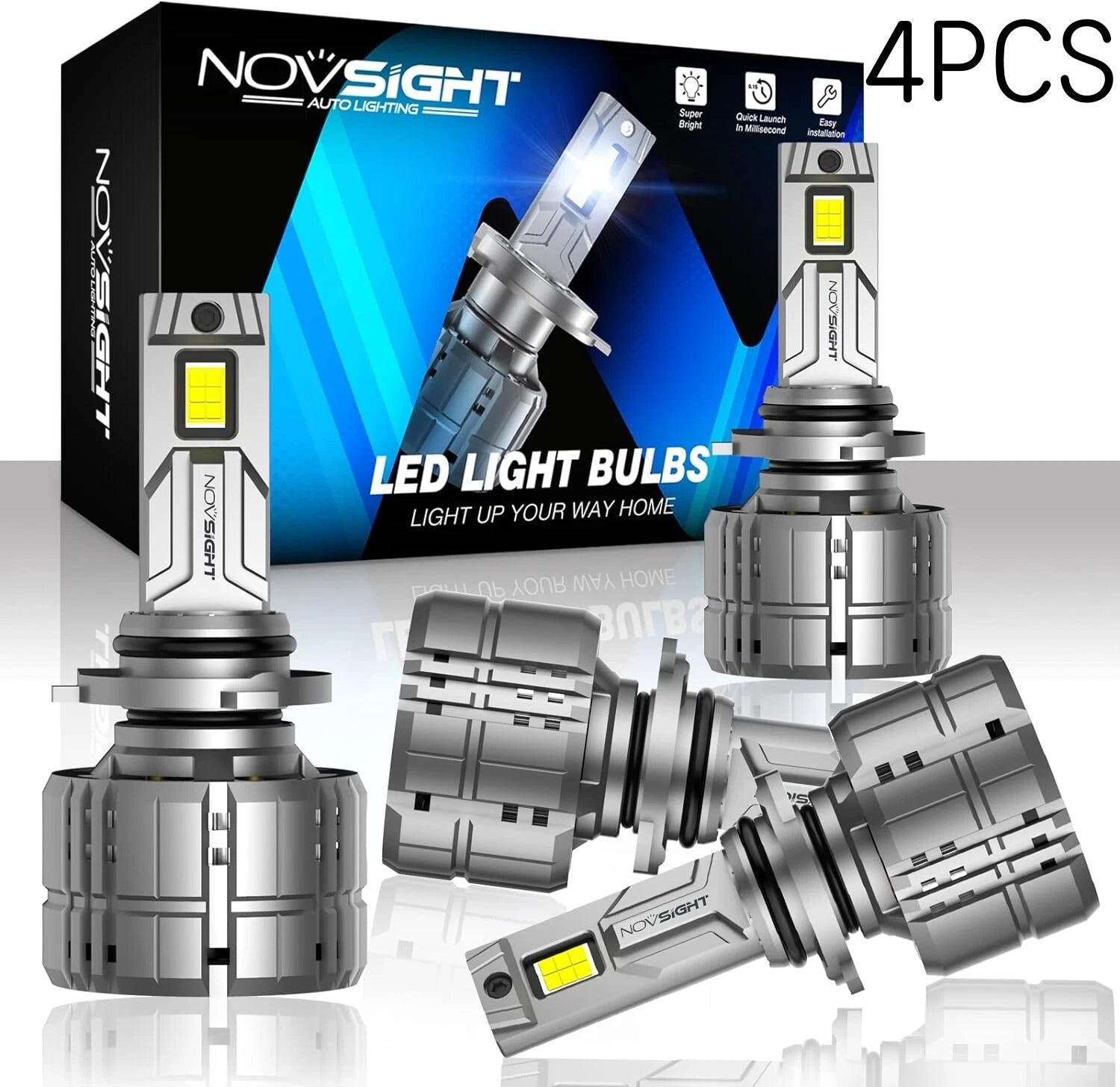 4X NOVSIGHT 9005/HB3 + 9006/HB4 LED Headlight Bulbs Combo (6500K)