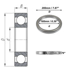 Deep Groove Ball Bearing 6832ZZS for Scooter Skateboard (160x200x20mm)
