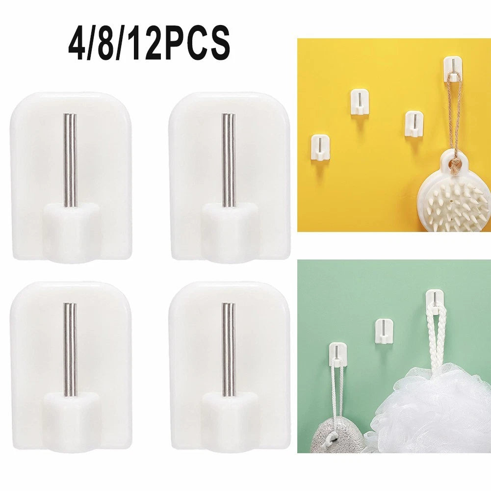 Set of 12 Curtain Hooks for Curtain Rods - Self-Adhesive, White