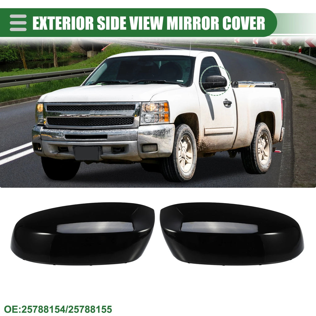 Pair Rearview Mirror Cap for Chevrolet Silverado 1500 (2019–2023) Gloss Black