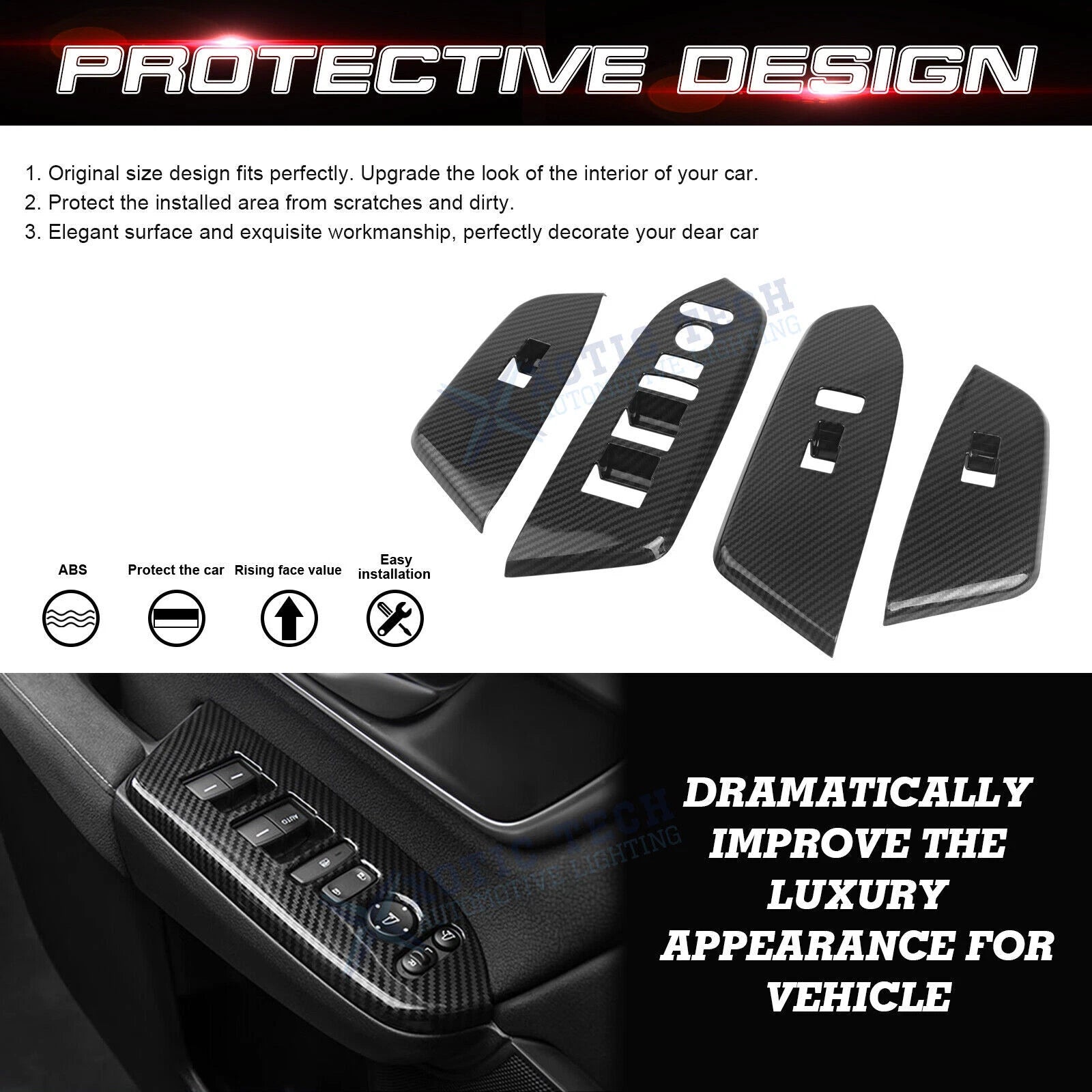 Carbon Fiber Black Inner Window Switch Panel Trim for Honda CR-V (2017-2022)