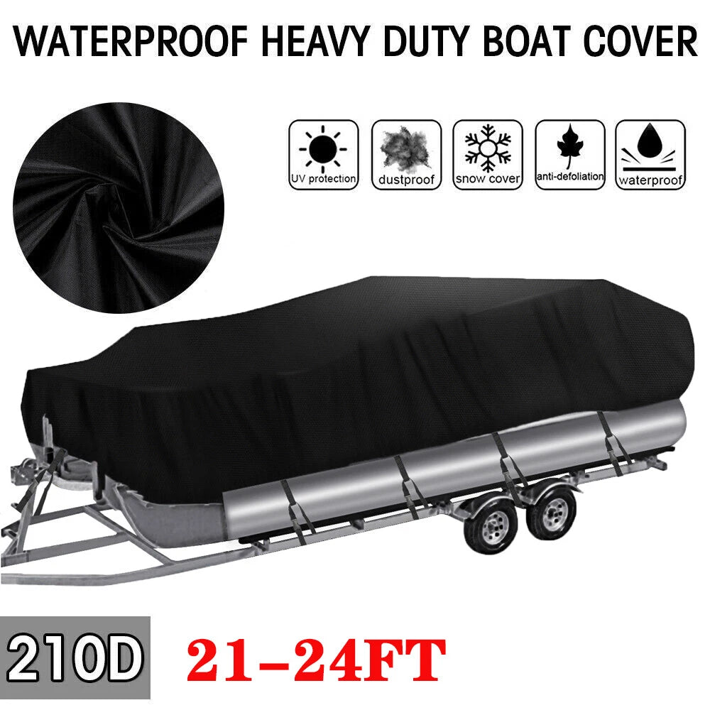 Boat Cover for Pontoon/V-Hull Fish Runabout (Waterproof, Heavy Duty)