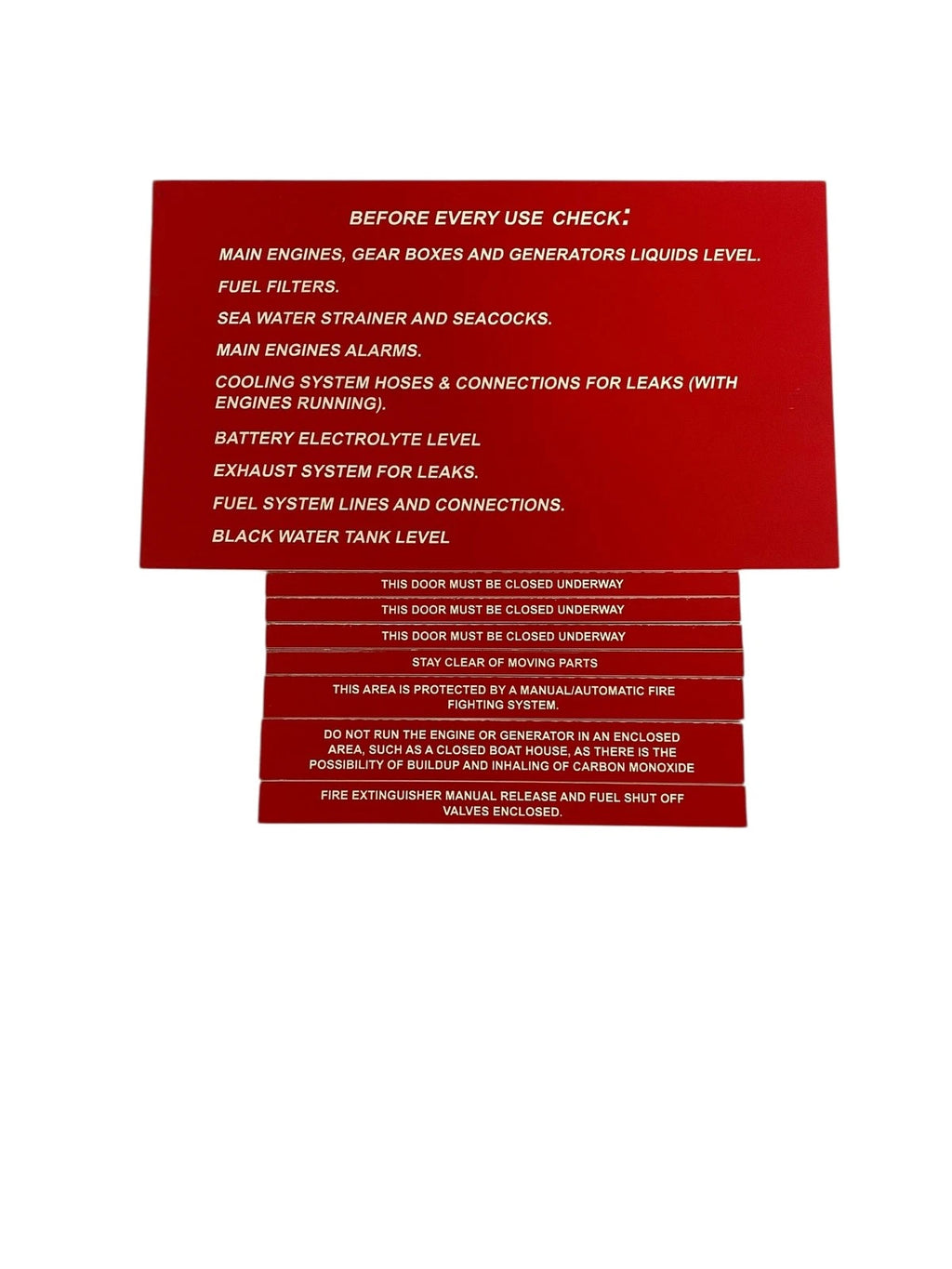 Set of 8 Engine Room Red Safety Labels for Azimut Yachts