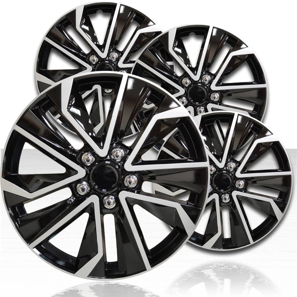 16" Black & Silver 5 V Spoke Wheel Covers for Alloy Wheels (Set of 4)