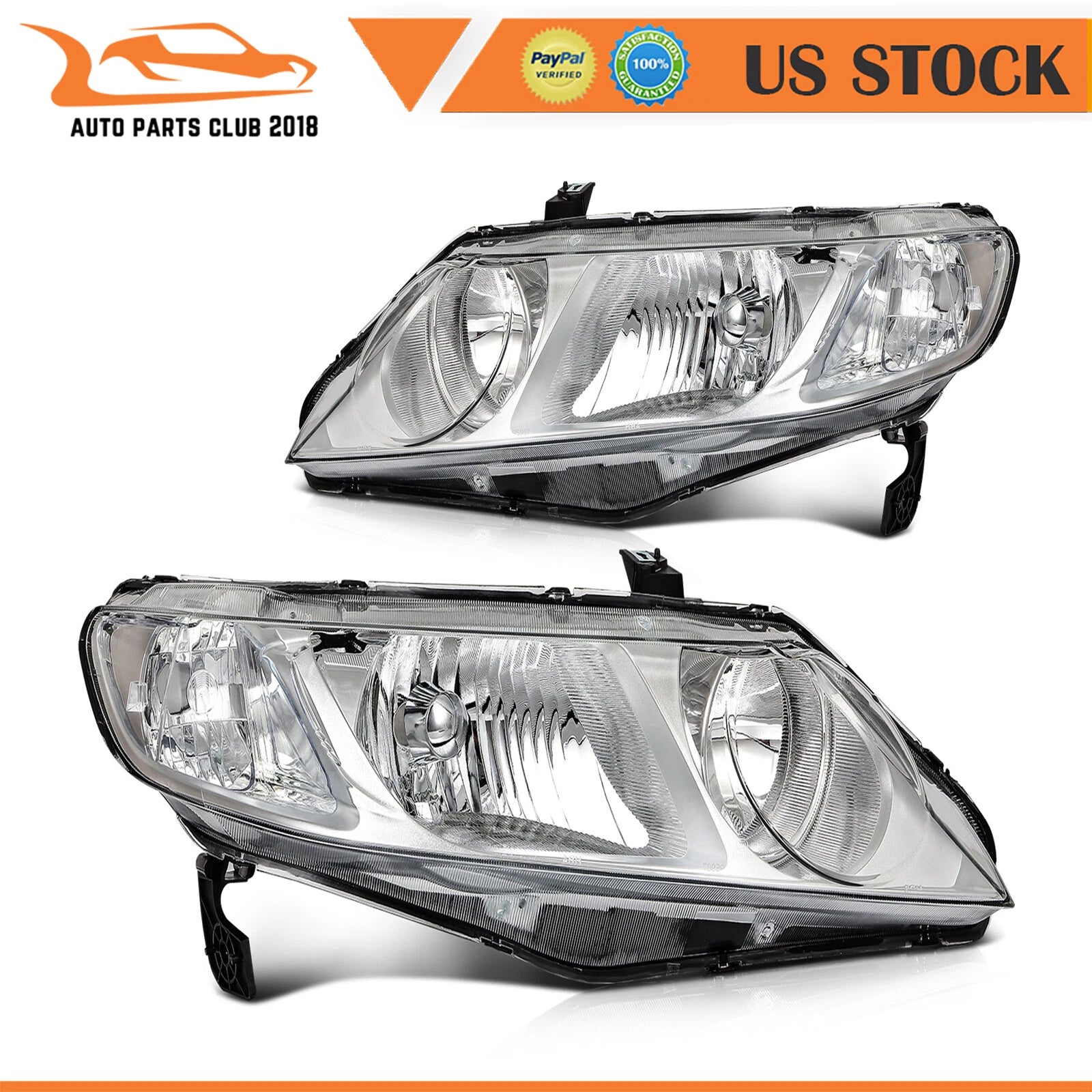 Chrome Housing Headlights Assembly L+R for Honda Civic Sedan (2006–2011)