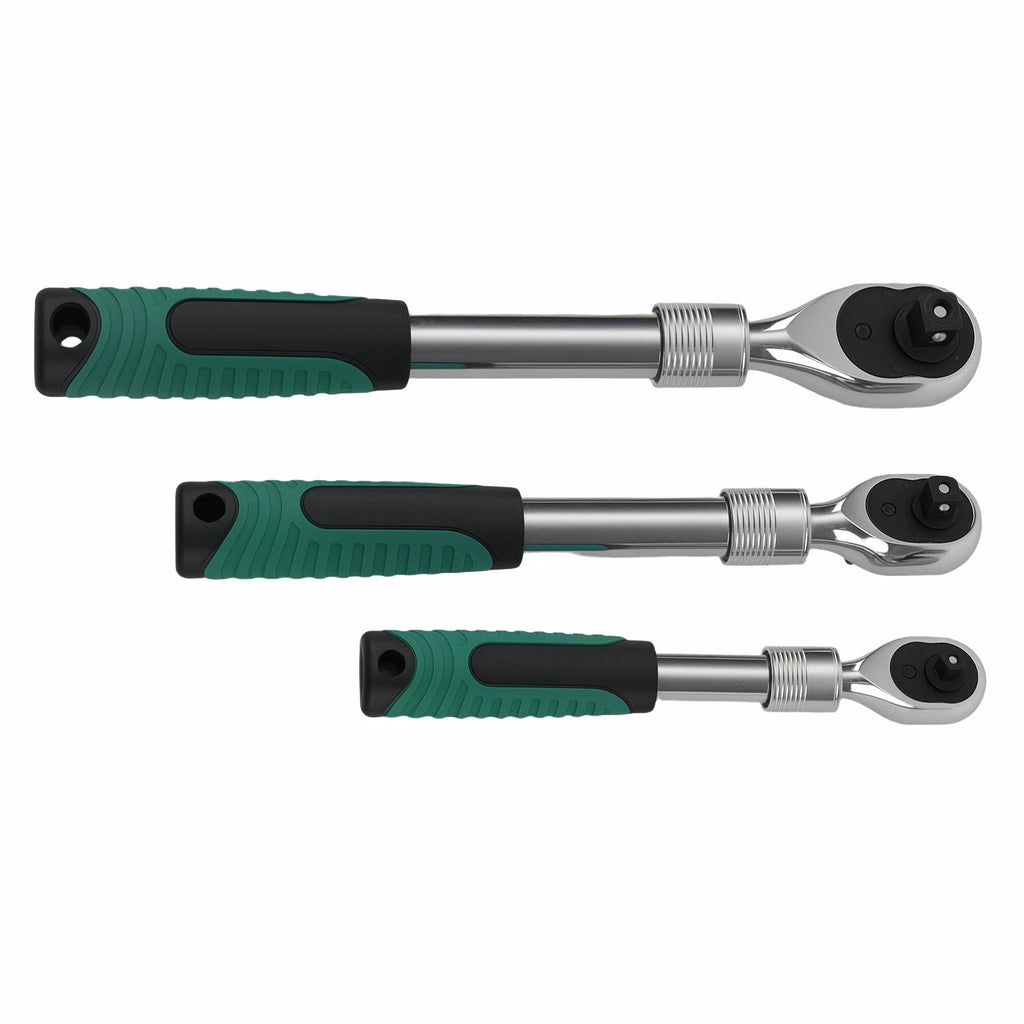 Set of 3 Extendable Ratchet Socket Wrenches 1/4 3/8 1/2 Drive