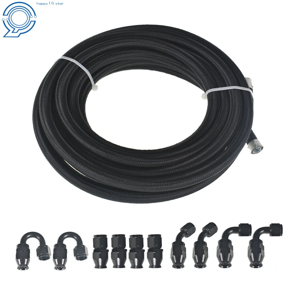 Set of 10 E85 PTFE Fuel Hose Lines with Fittings - 20FT, Black Nylon