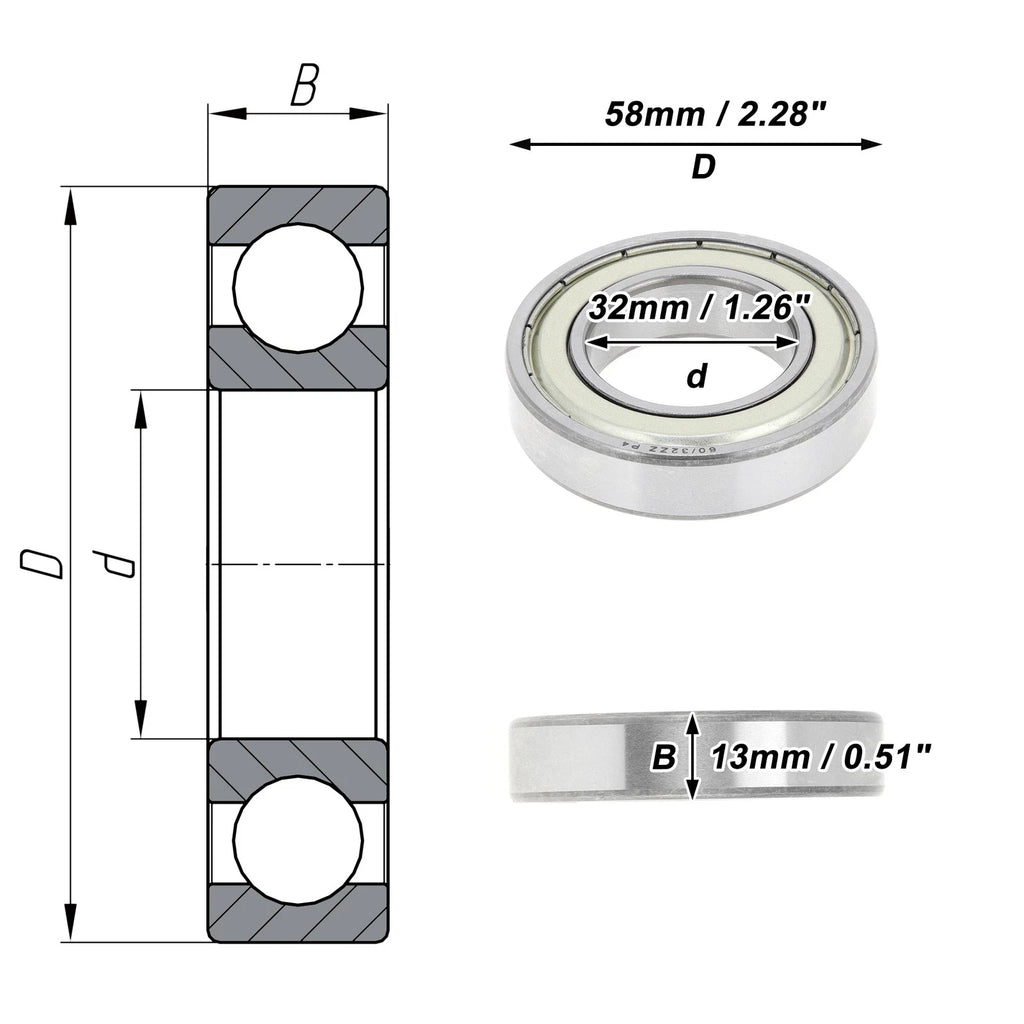 Deep Groove Ball Bearing P4 for Scooter Skateboard Wheel (32x58x13mm)