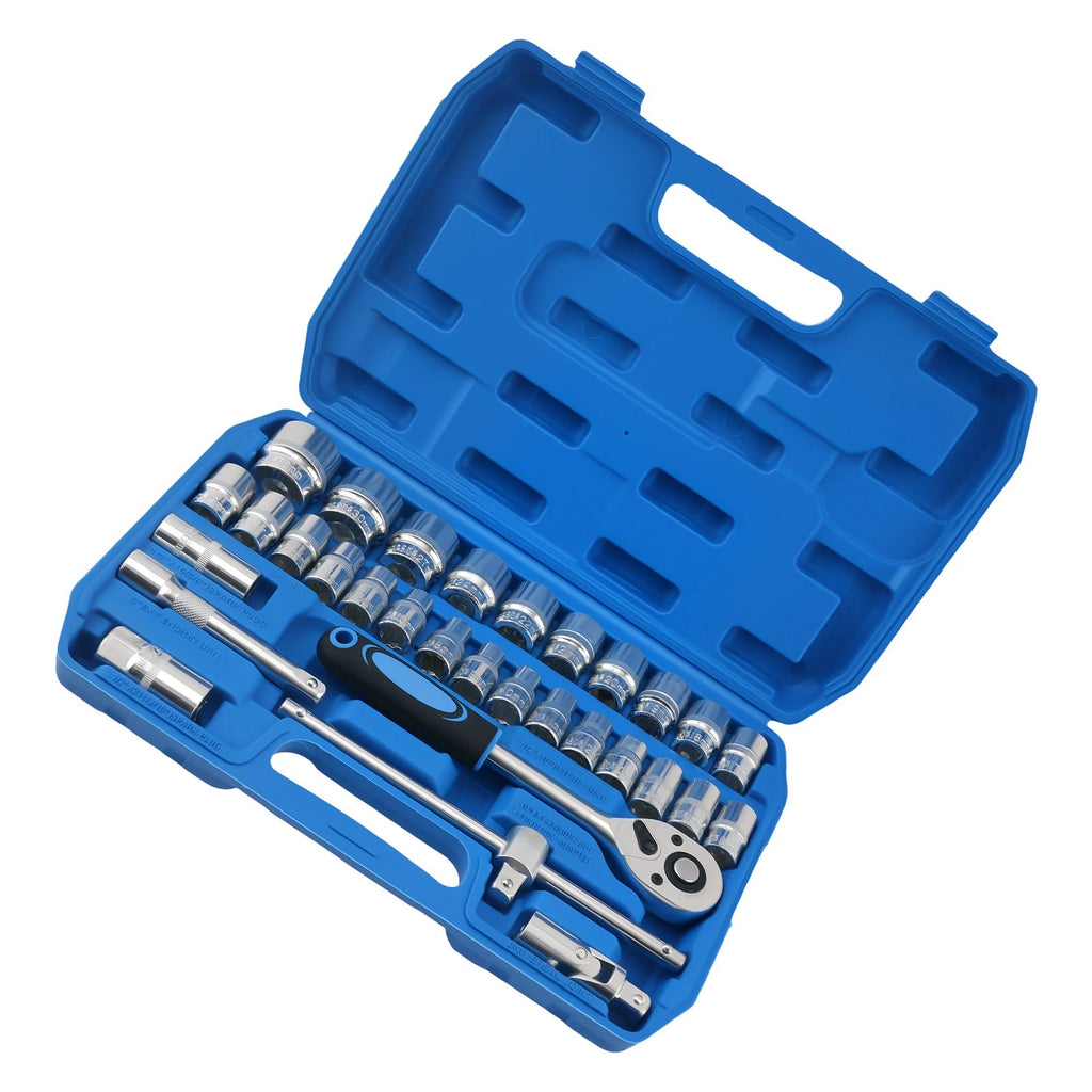 32PCS 1/2" Drive Socket Set for Chrome Vanadium Steel Ratchet Wrench Kit