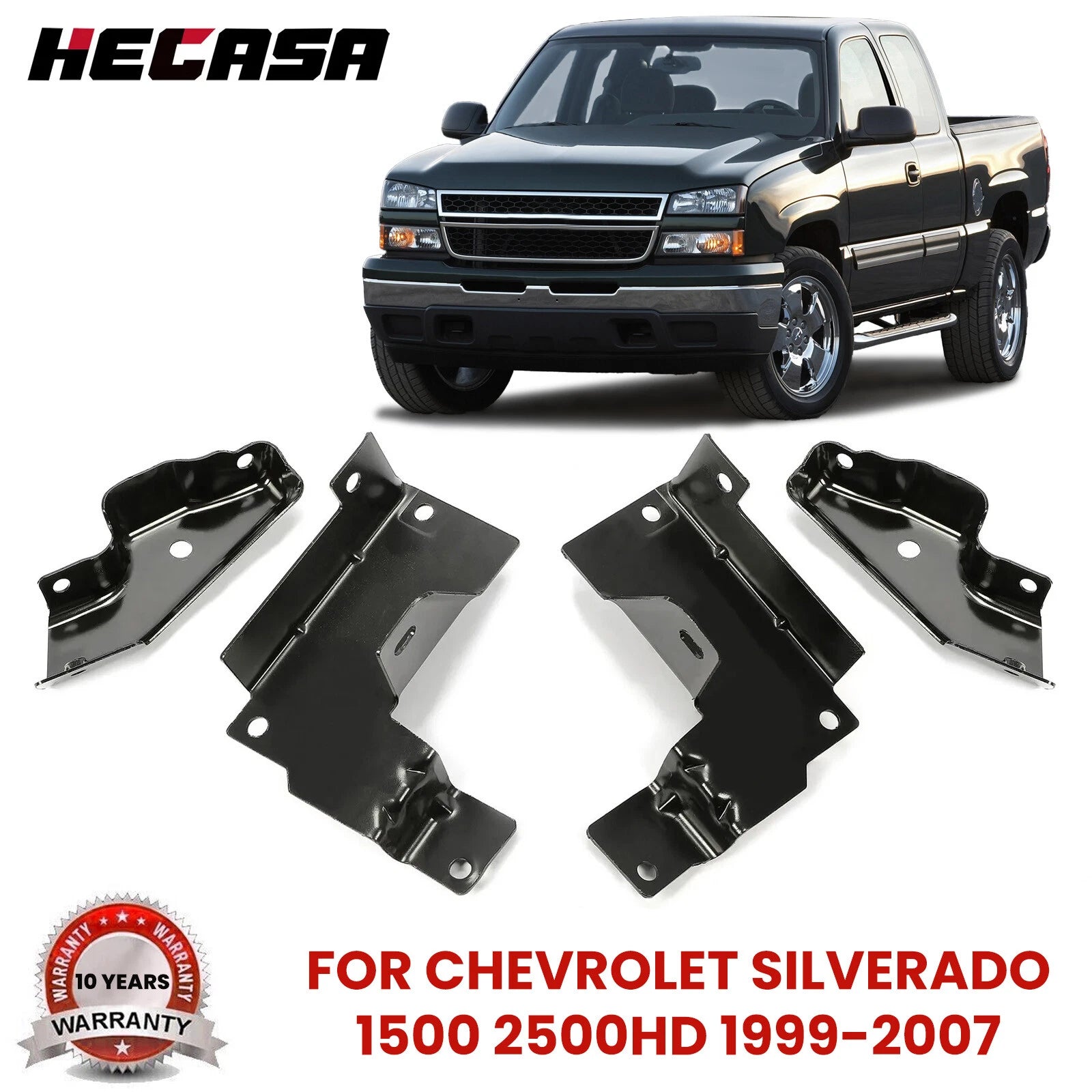 Set of 4 Front LH & RH Bumper Brackets for Chevrolet Silverado 1500 2500HD (1999–2007)