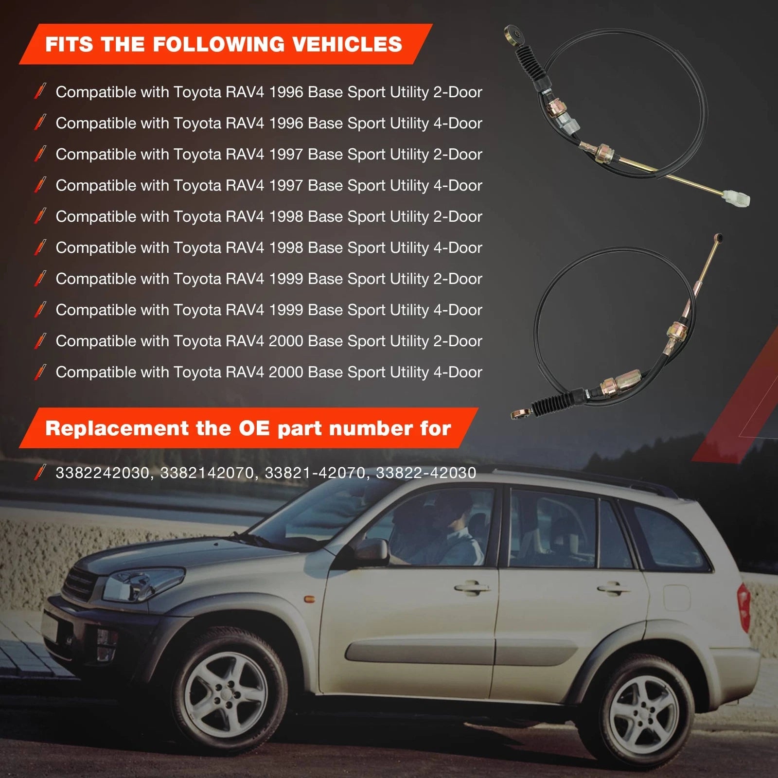 2X Manual Transmission Shift Control Cable for Toyota RAV4 (1996–2000) 33821-42070