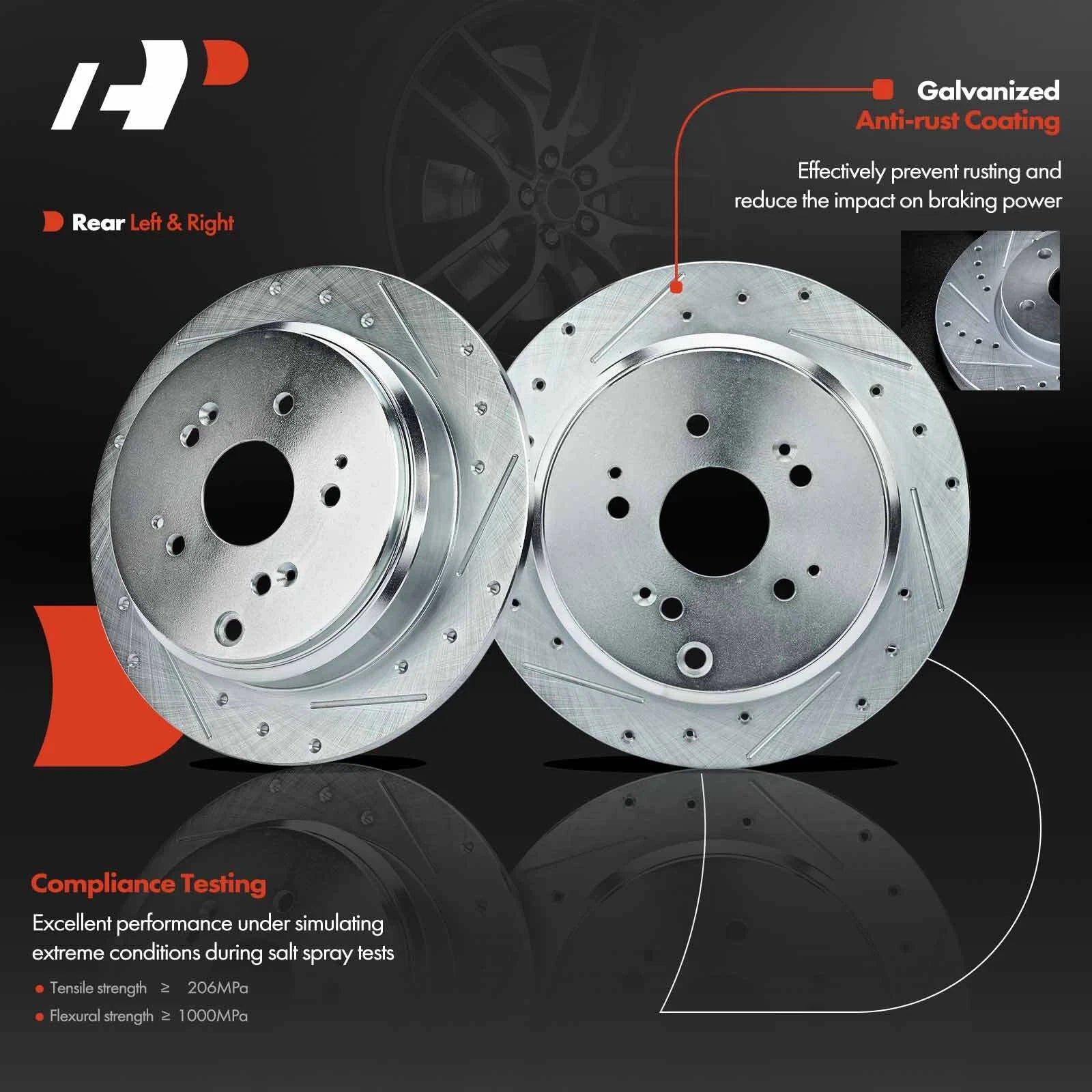 Rear Drilled Brake Rotors & Ceramic Pads for Honda Odyssey (2002–2004)