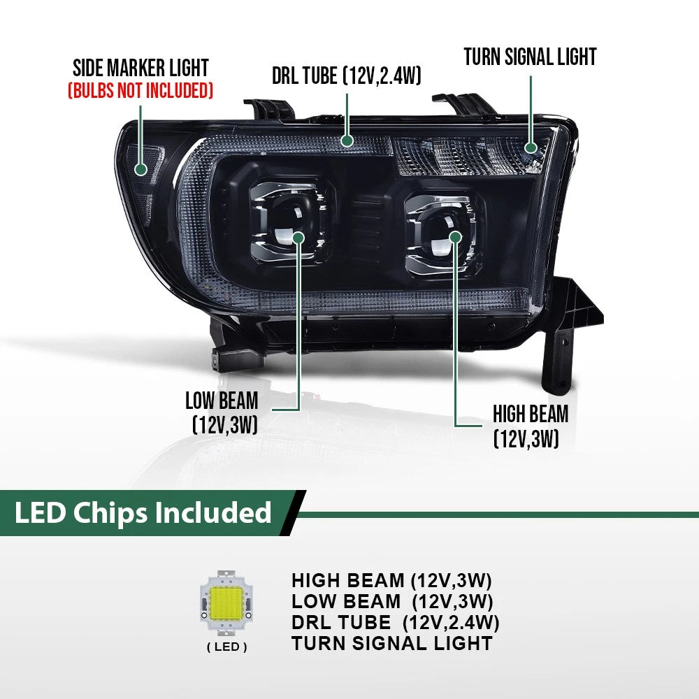 Dual LED Projector Headlights for Toyota Tundra, Sequoia (2007–2017)