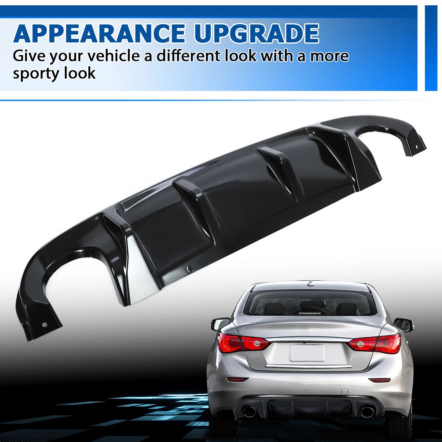 Gloss Black Rear Diffuser Bumper Lip Spoiler Splitter for Infiniti Q50 (2014–2017)