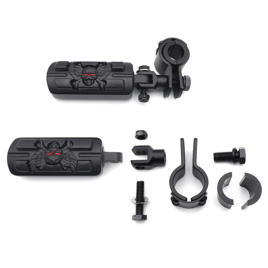 Black Zombie Wing with 25mm 32mm Foot Pegs & Clamps for Harley Fat Boy Street Bob