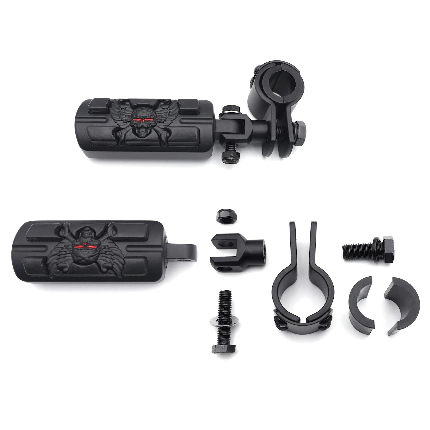 Black Zombie Wing with 25mm 32mm Foot Pegs & Clamps for Harley Fat Boy Street Bob