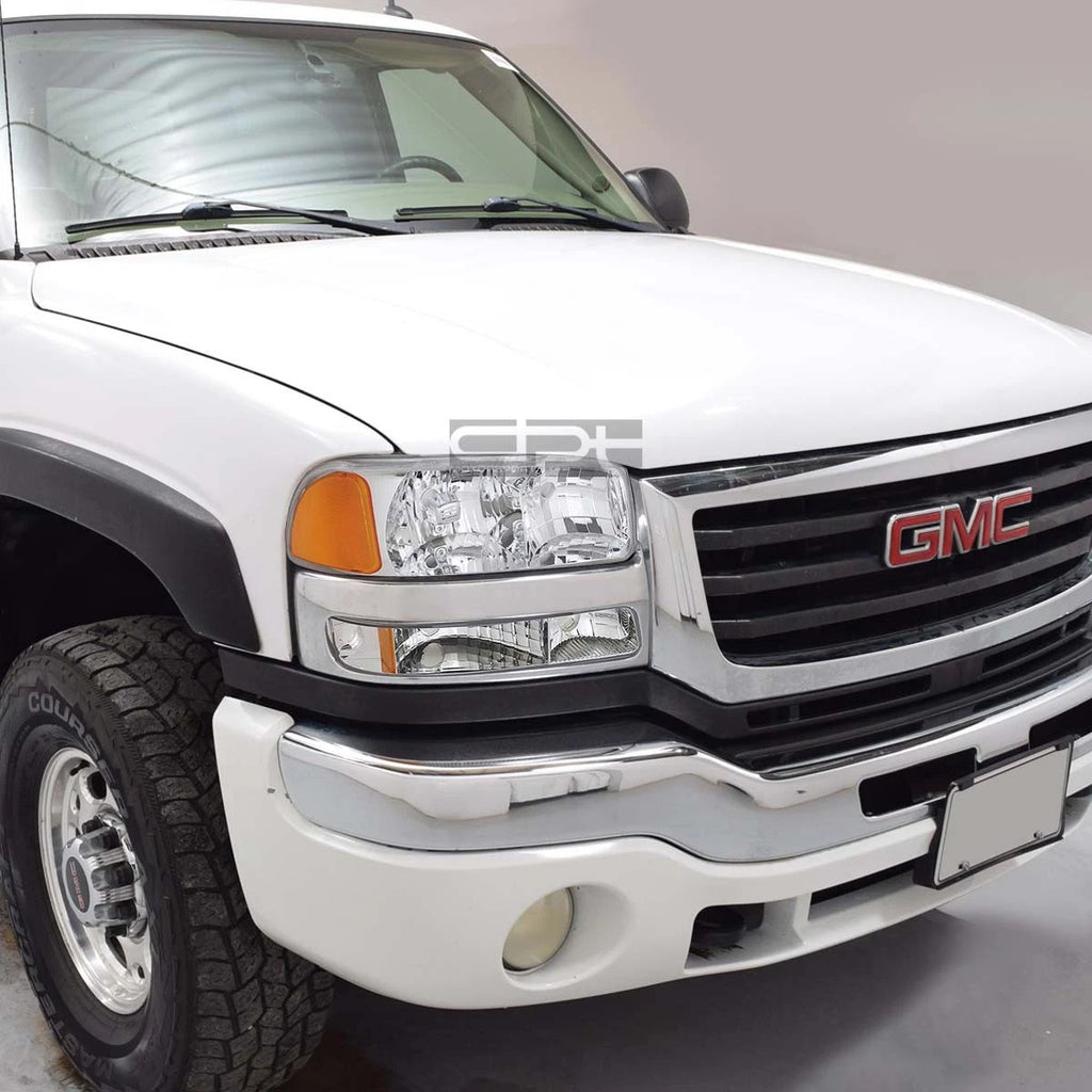 Chrome Amber Signal Headlights & Bumper Lamps for GMC Sierra (1999–2007)