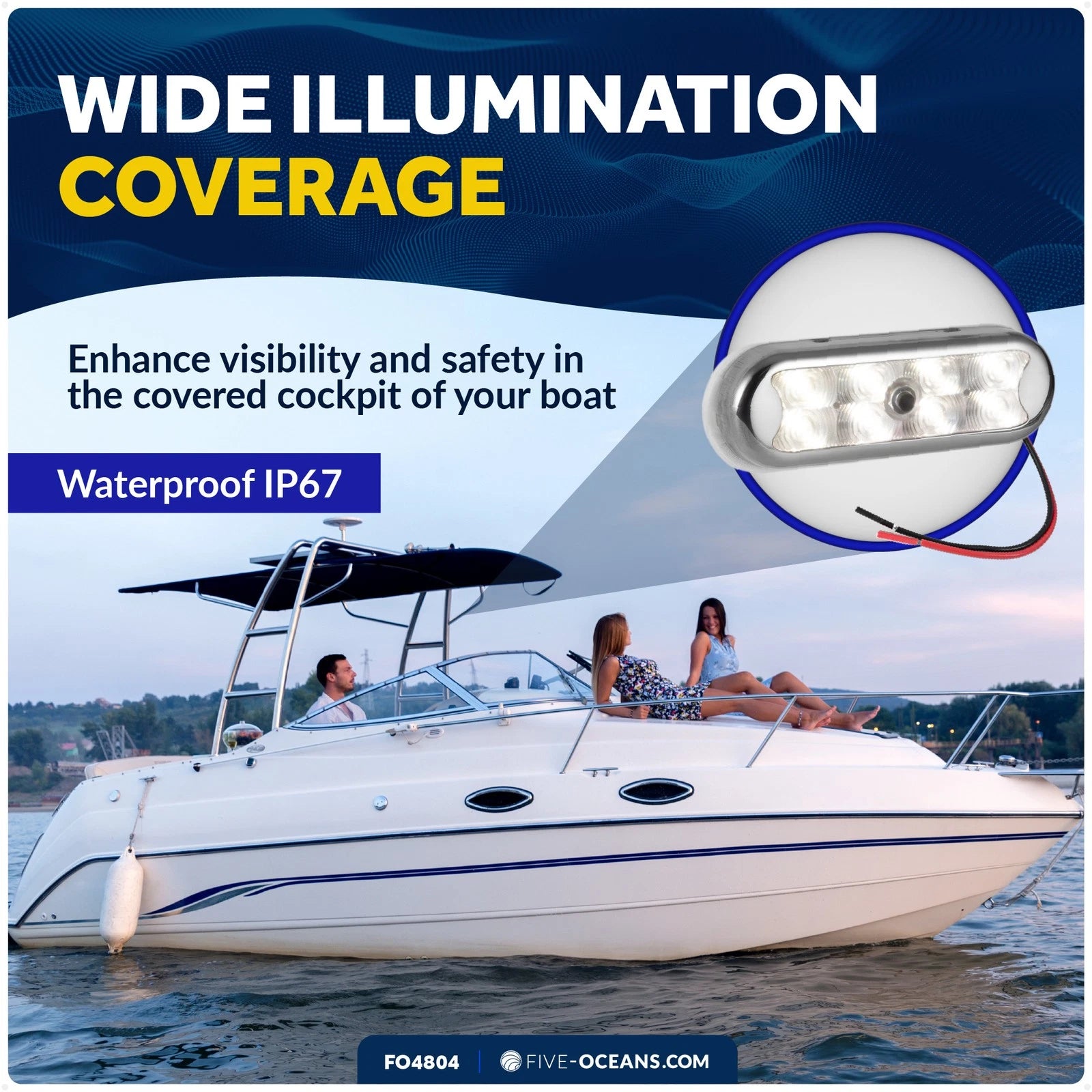 LED Bimini Top Light for Universal Use (Warm White, Stainless Steel Cover)