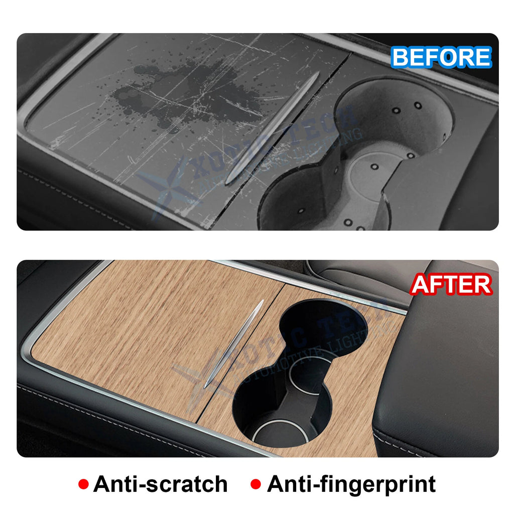 Wood Grain Center Console Wrap Cover Sticker for Tesla Model 3/Y (2021-2025)