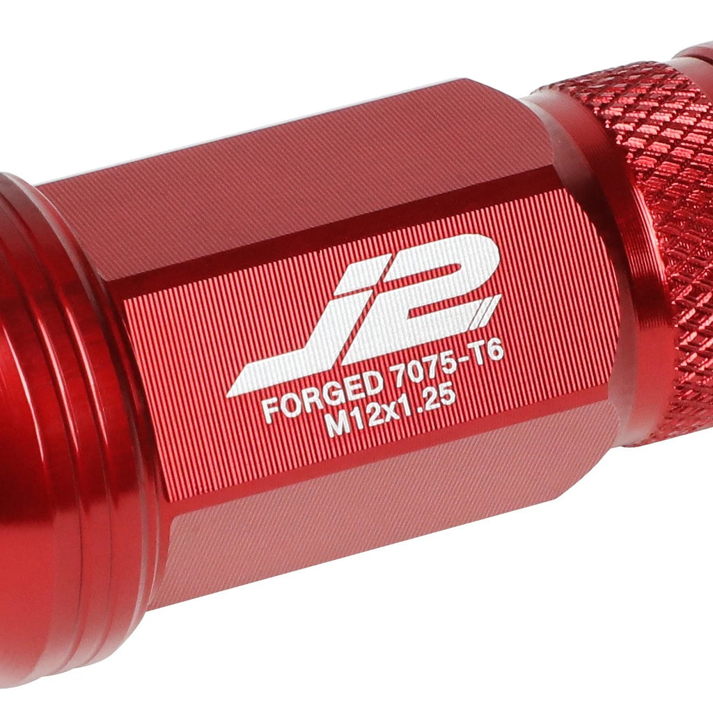 Set of 20 J2 7075 Forged Aluminum M12x1.25 Spiked Cap Lug Nuts w/Adapter Red