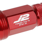 Set of 20 J2 7075 Forged Aluminum M12x1.25 Spiked Cap Lug Nuts w/Adapter Red