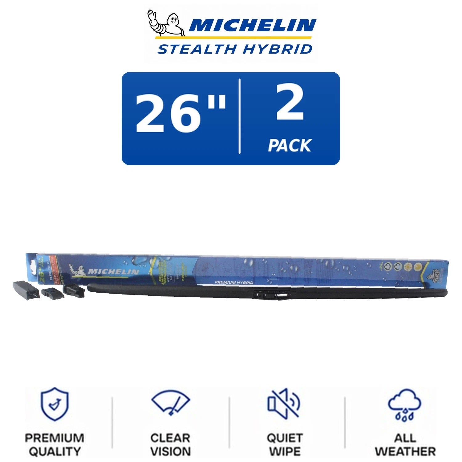 Set of 2 Michelin Stealth Hybrid Wiper Blades for All-Climate (26")