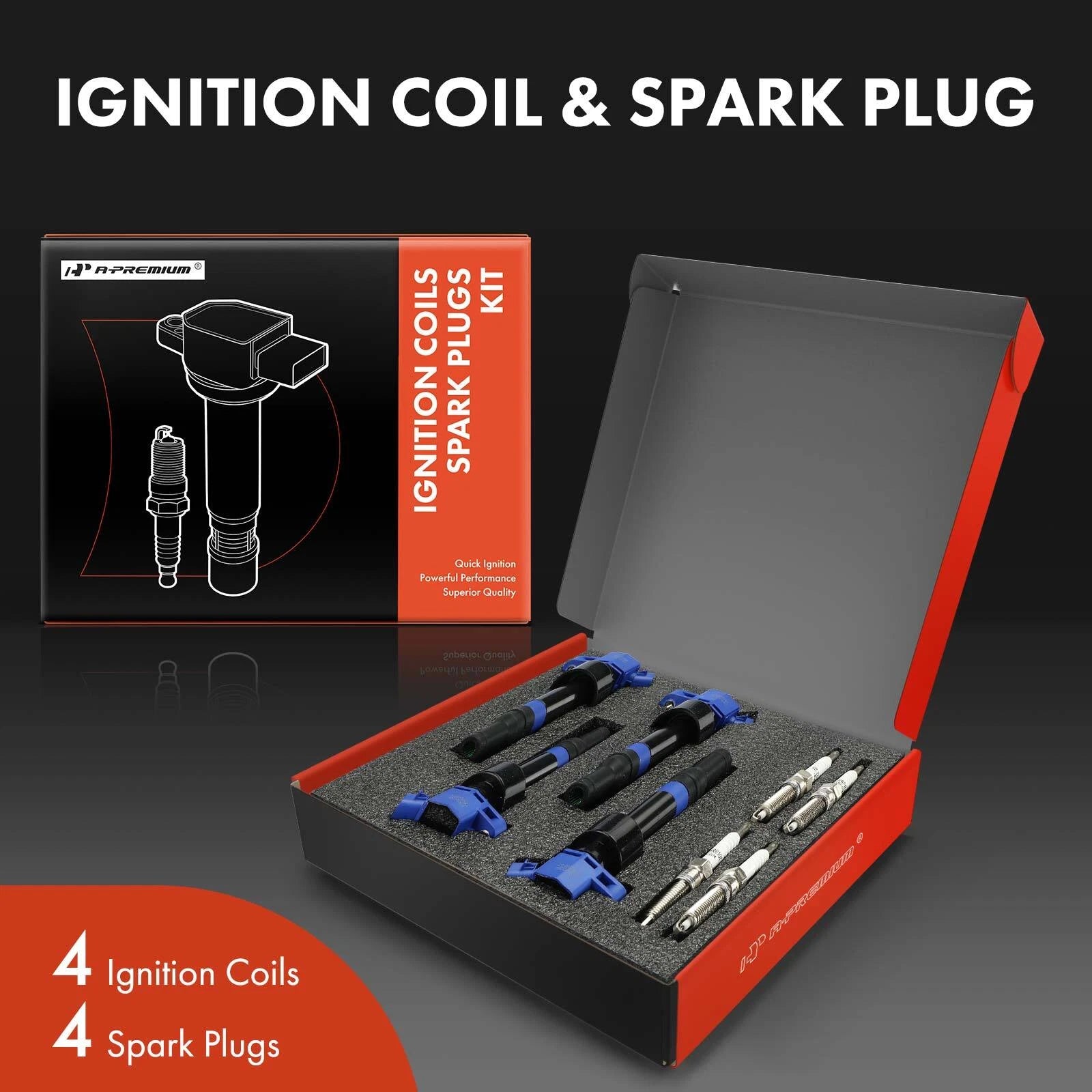 Set of 4 Ignition Coils & 4 Iridium Spark Plugs for Kia Soul Hyundai Accent (2010–2019)