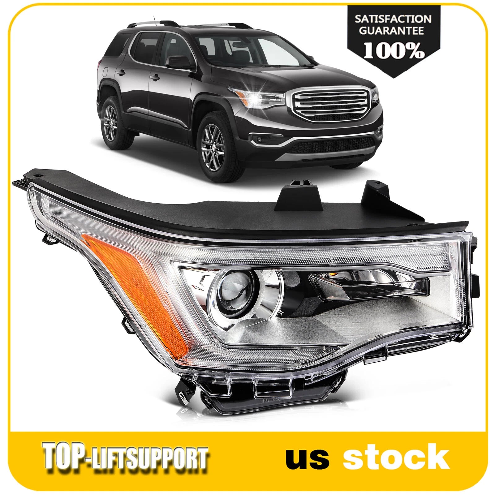 Right Passenger Side Headlight Assembly for GMC Acadia (2017–2019) LED DRL
