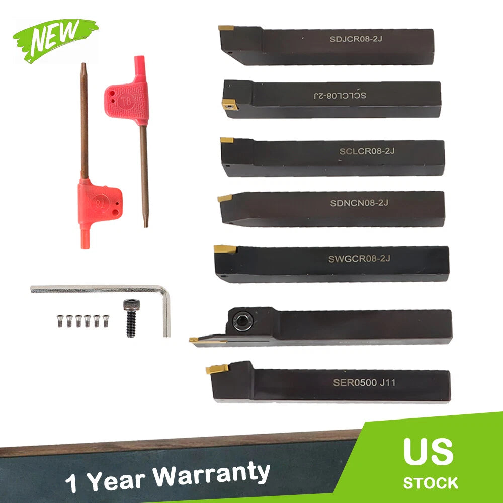 7PC Carbide Indexable Turning Tool Bit Set for Lathe (1/2")