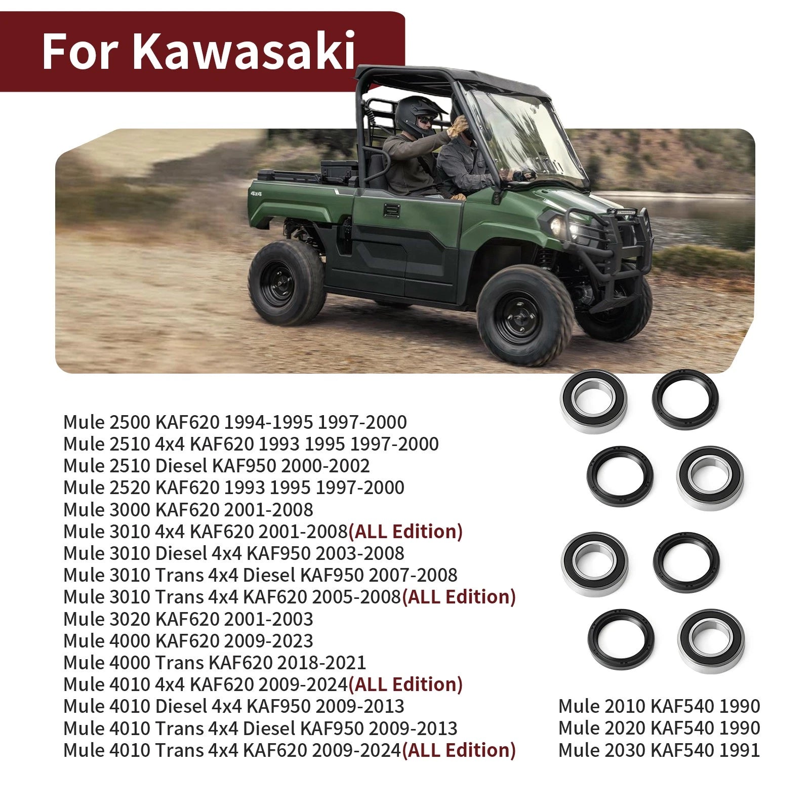 2X Front Wheel Bearing Seals for Kawasaki Mule 3010 Diesel (2003–2008)