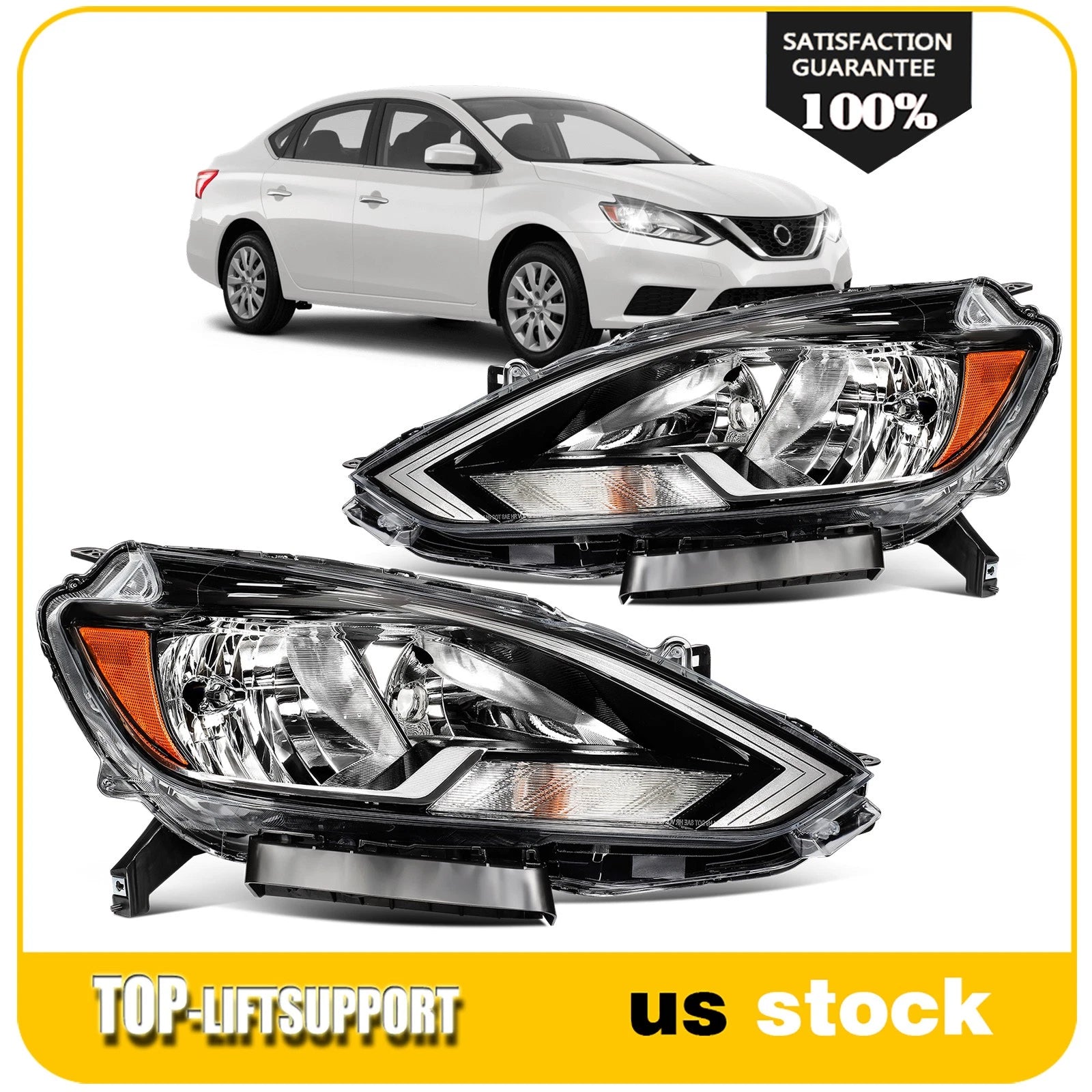 Halogen Headlight Assembly for Nissan Sentra (2016–2019) Black Housing