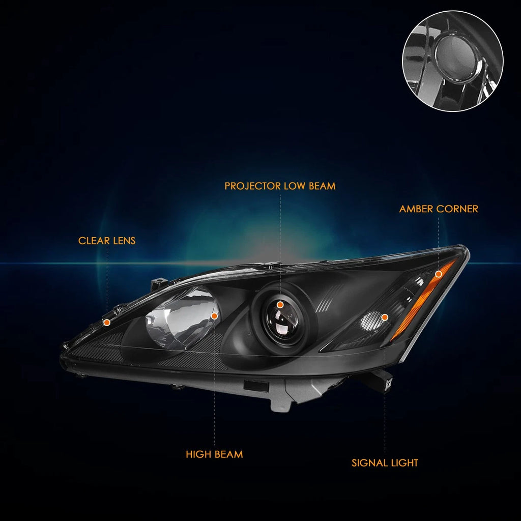 OE Style Black Housing Amber Corner Projector Headlights for Lexus ES350 (2007–2009)
