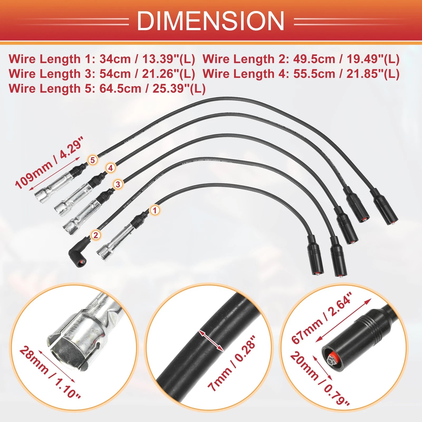 Set of 5 Spark Plug Wire Ignition Coil Cables No. 200998031D for VW Transporter (1985–1991)