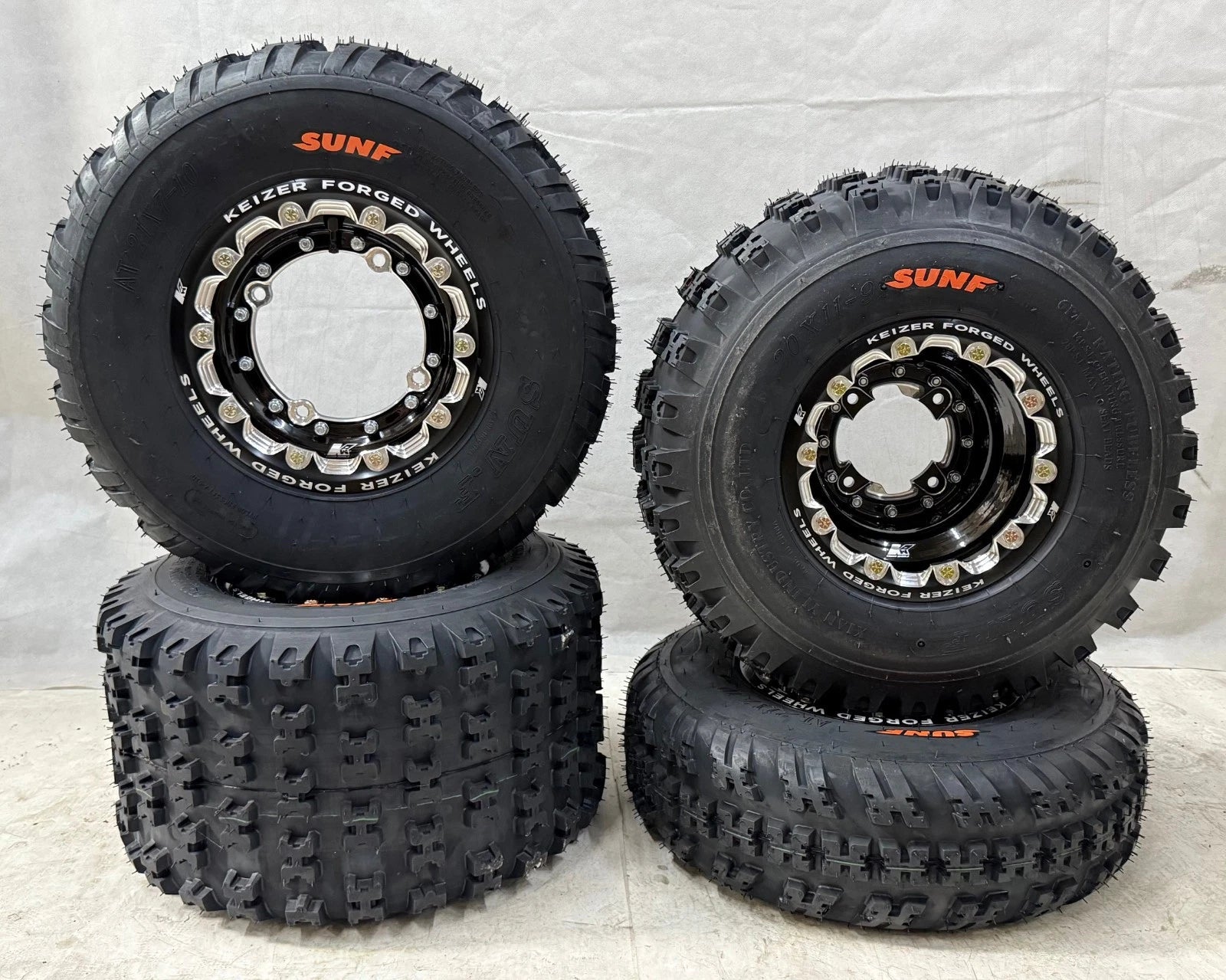 Set of 4 Keizer Dual Beadlock Rims with Sunf A031 Tires for Yamaha Banshee Raptor YFZ 450