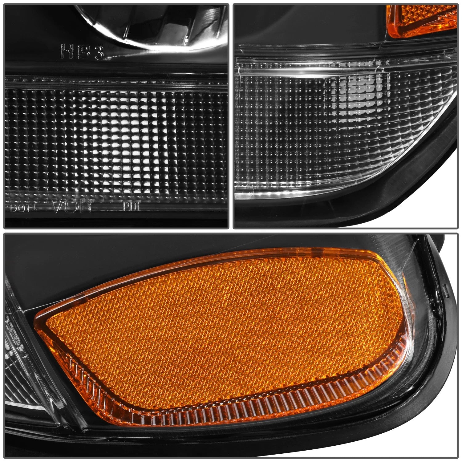 Pair of Black/Amber Signal Headlight Lamps for Jeep Grand Cherokee (1999–2004)