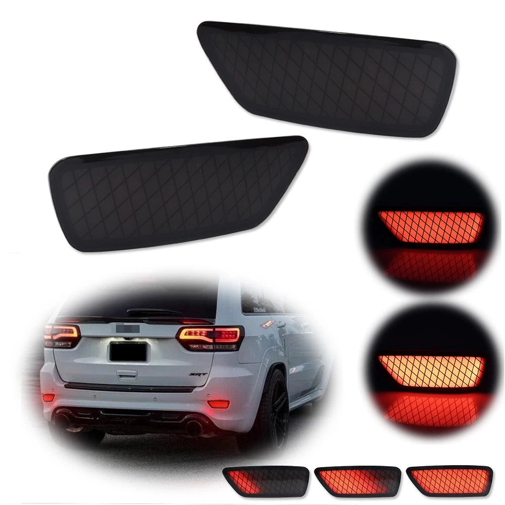 2X Blackout Smoke LED Rear Bumper Reflector Lights for Jeep Grand Cherokee