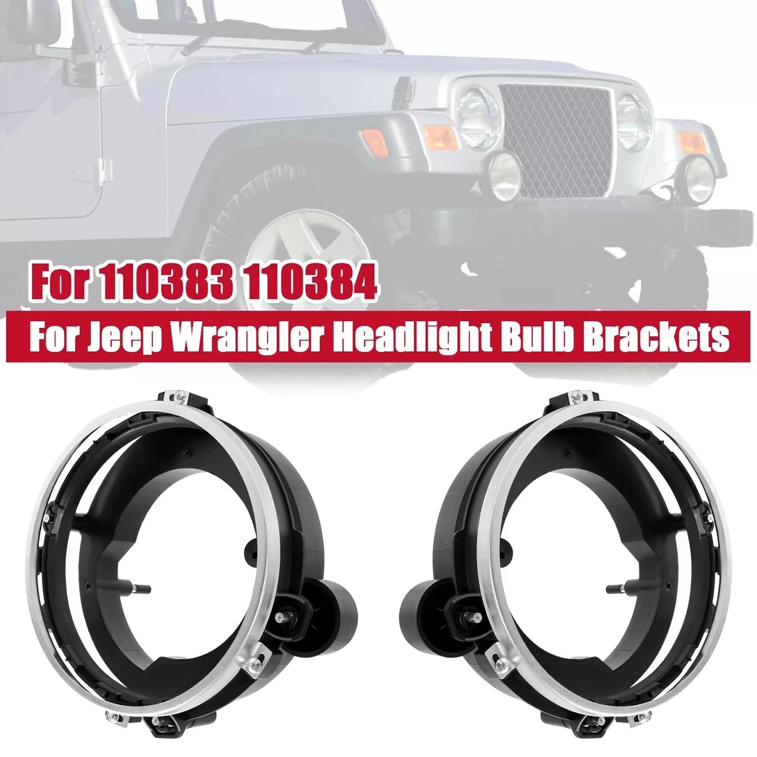 Headlight Bulb Brackets + Light Rings for Jeep Wrangler (1997–2006)