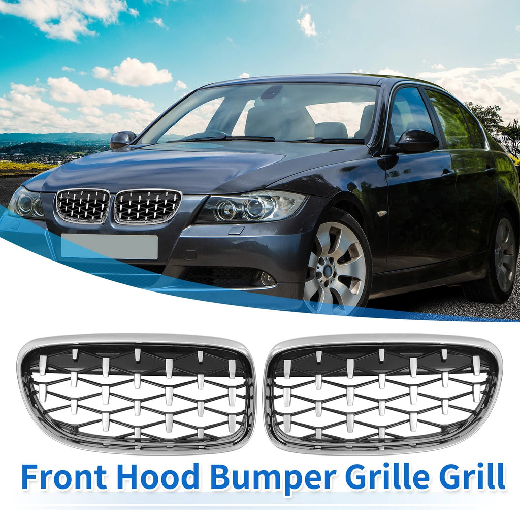 Set of 2 Front Hood Grille for BMW 335d 328i 335i E90 (2007–2013) Silver Tone