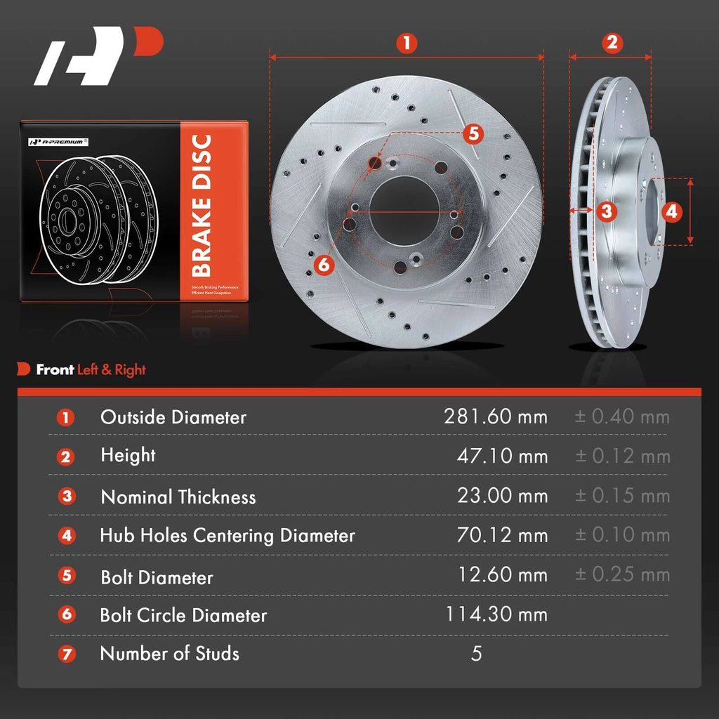 Front Side Drilled Brake Rotor for Honda CR-V (1997–2001) Acura Integra