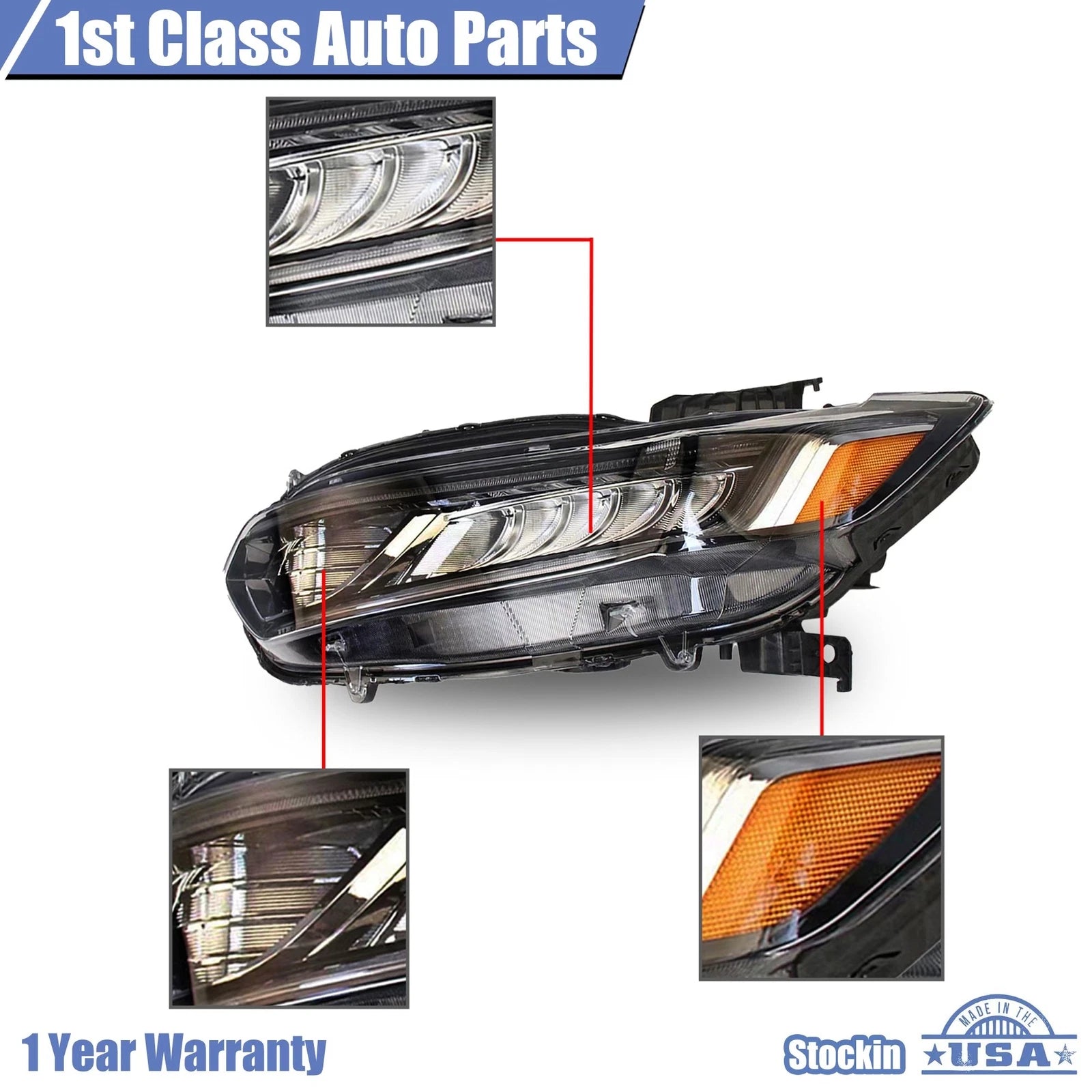Halogen High Beam LED DRL Signal Headlight for Honda Accord (2018–2020)
