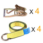 Set of 4 Lasso Wheel Lift Straps 2" Ratchet J Finger with Hook Towing Tie
