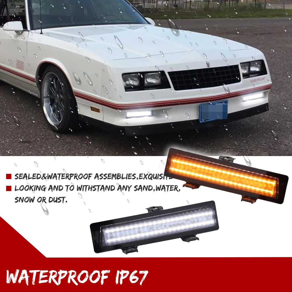 2X Smoked Sequential LED Front DRL Corner Signal Lights for Monte Carlo SS (1981–1988)