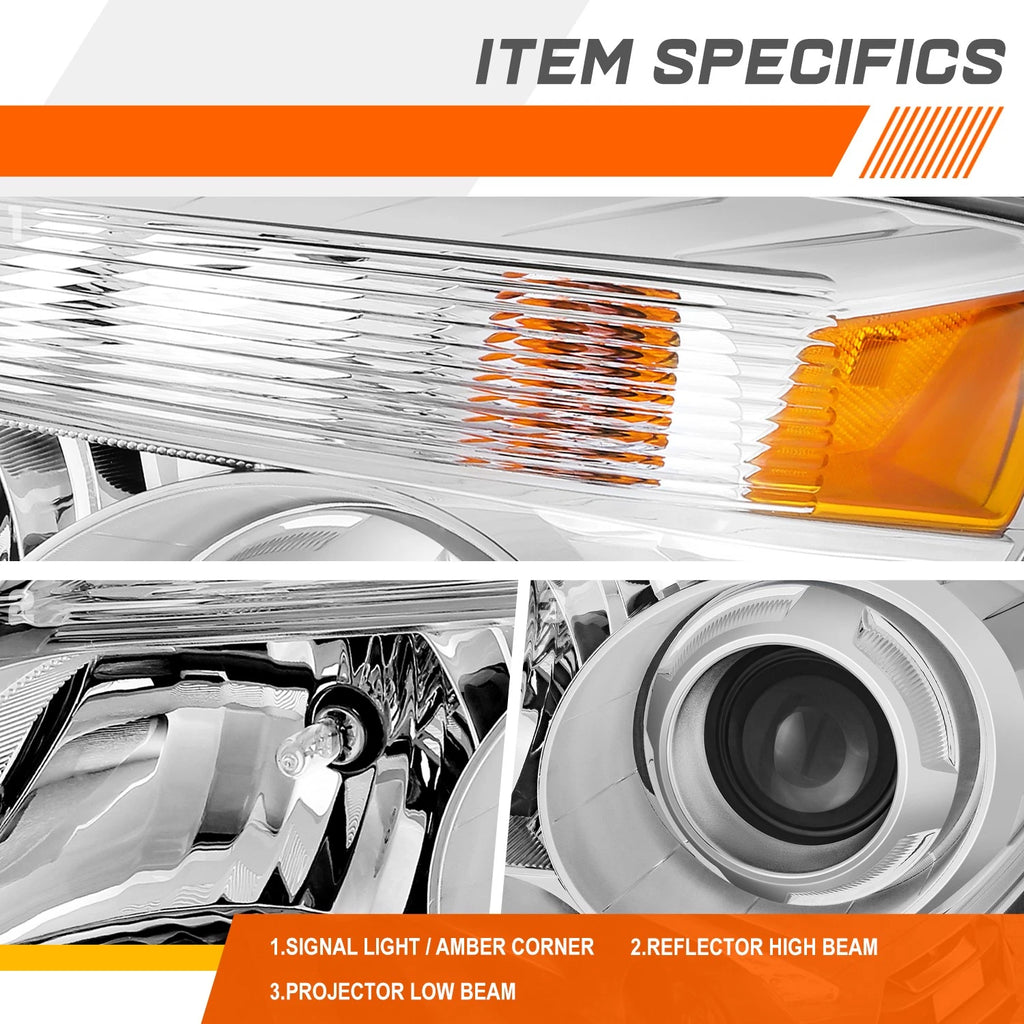 Left Side Projector Headlight for Chevy Equinox LTZ (2010–2015) Chrome/Amber