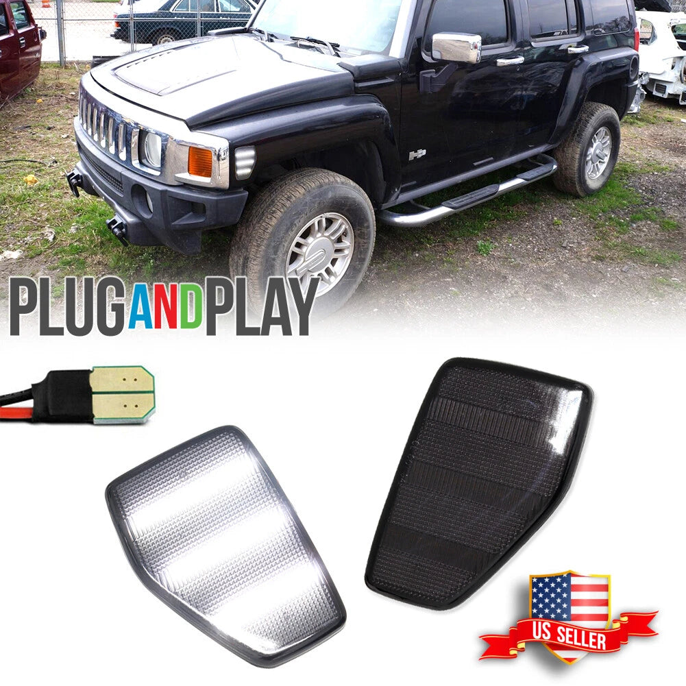 Set of 2 Smoked Full LED Front Side Marker Lights for Hummer H3/H3T (2005–2010)